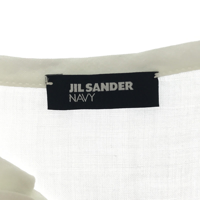 イタリア製 コットン ガーゼ ボーダー 切替 リボンカラー ギャザー チュニック ブラウスJIL SANDER NAVY / ジルサンダーネイビー