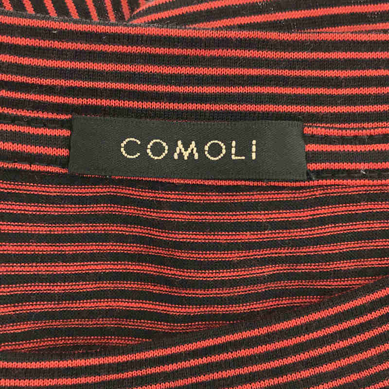 COMOLI / コモリ ウール天竺 半袖クルー ボーダーTシャツ Red