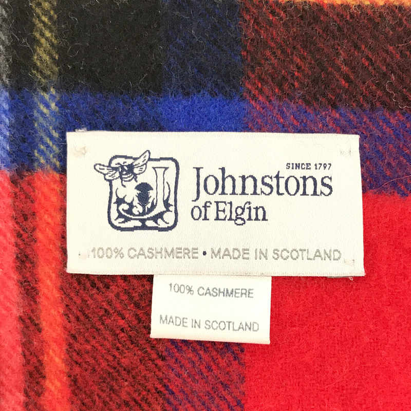 JOHNSTONS OF ELGIN / ジョンストンズ オブ エルガン SCOTLAND製 カシミヤ 100％ 大判 チェック フリンジ マフラー