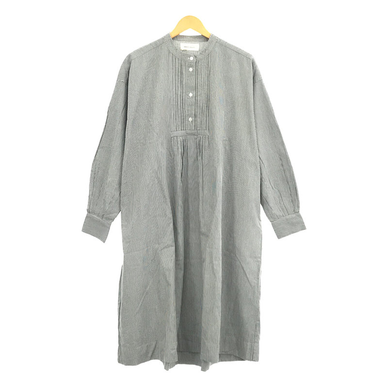 Farmer shirtdress heavy stripe オーガニック コットン ストライプ バンドカラー ロング シャツ ワンピース ドレス