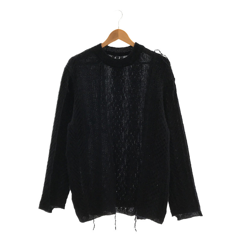 Blocked Linked Top キッドモヘヤ ケーブルニット