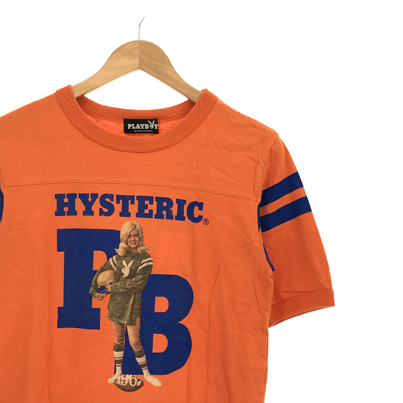 HYSTERIC GLAMOUR / ヒステリックグラマー 1142CT01 × PLAYBOY プレイボーイ コラボ 両面プリント フットボールTシャツ