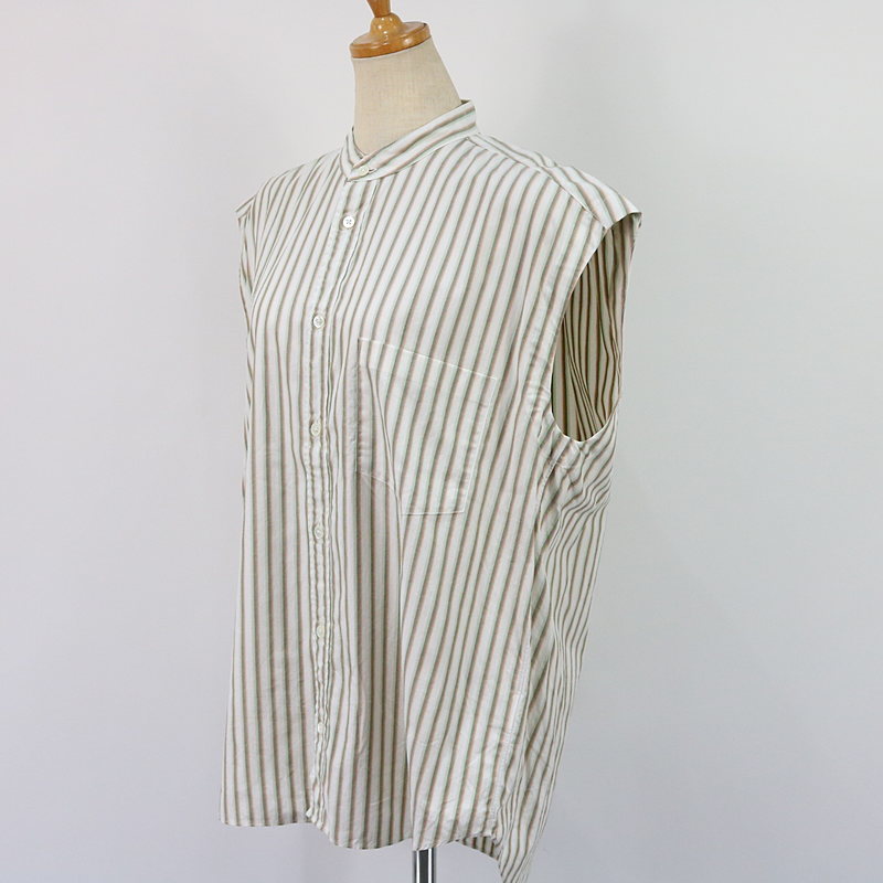 AURALEE / オーラリー WASHED FINX TWILL STRIPE SLEEVELESS SHIRTS ストライプノースリーブシャツ