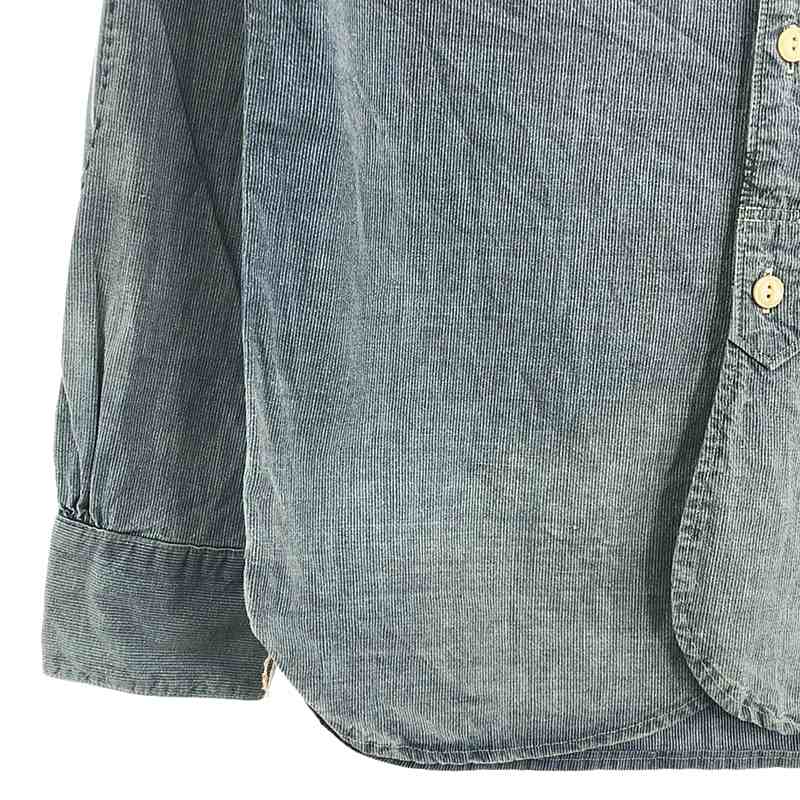 RRL / ダブルアールエル コットン リネン リペア ダメージ加工 ストライプ バンドカラーシャツ