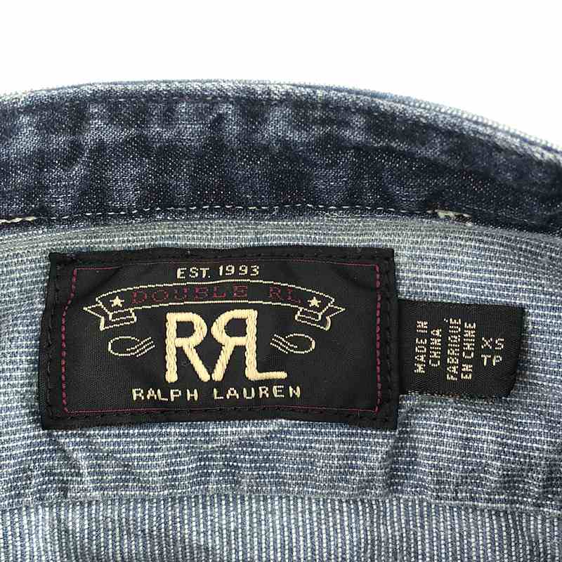 RRL / ダブルアールエル コットン リネン リペア ダメージ加工 ストライプ バンドカラーシャツ