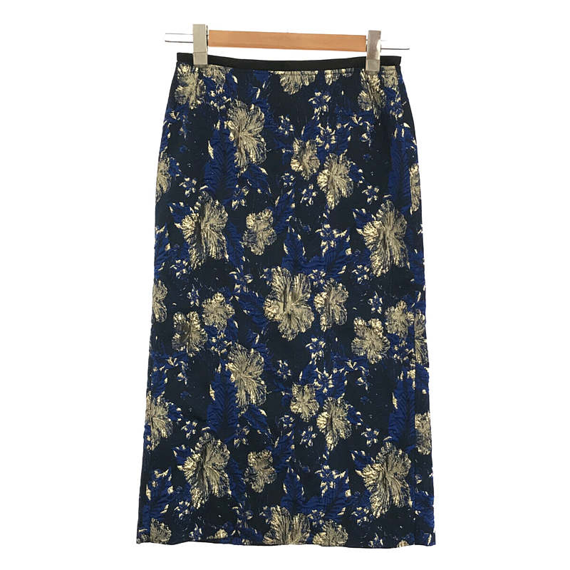 花柄 フラワー ジャガード 刺繡 バックスリット ロング スカート