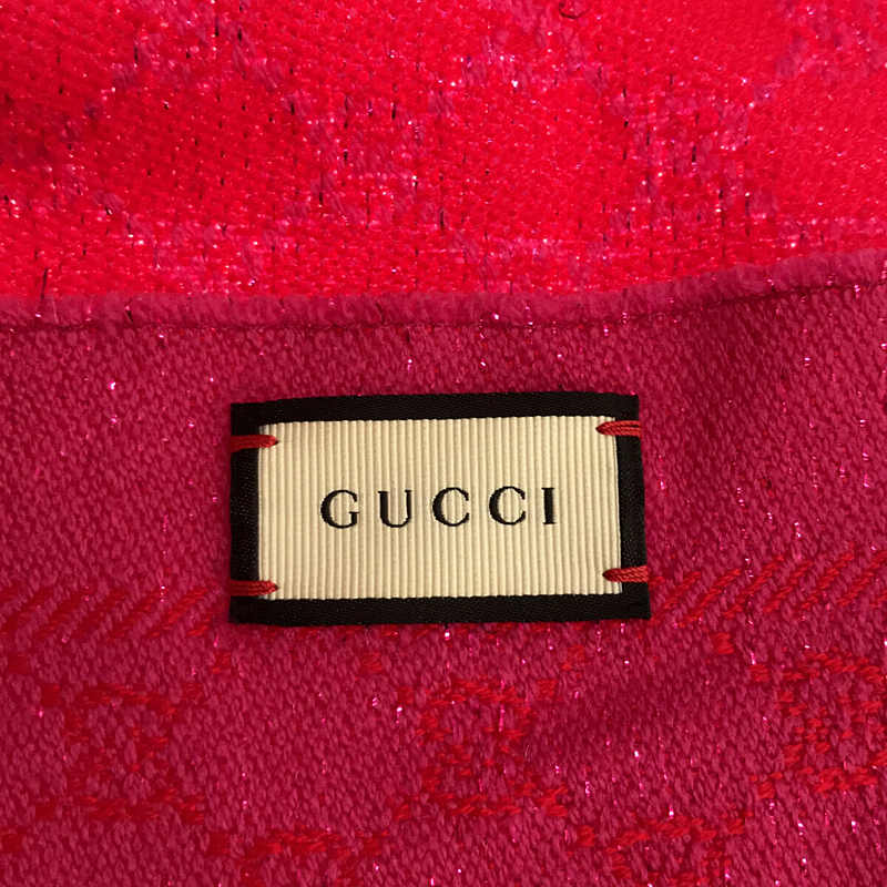 GUCCI / グッチ 411115 イタリア製 GG柄 ジャガード フリンジ ラメ ストール マフラー