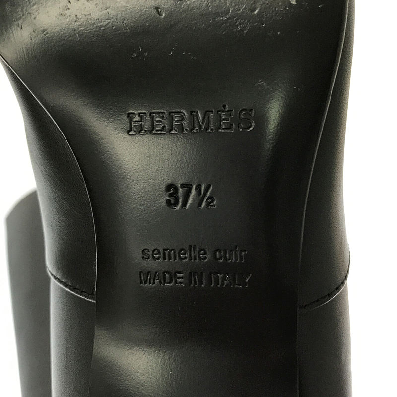 HERMES / エルメス ゴールド ビット レザー チェンキーヒール ロング ブーティー ブーツ