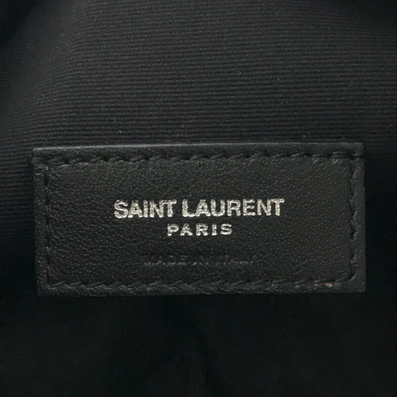 SAINT LAURENT PARIS / サンローラン パリ 551595 テディ レザー リネンキャンバス 巾着型 トート ハンド バッグ ポーチ・保存袋付き