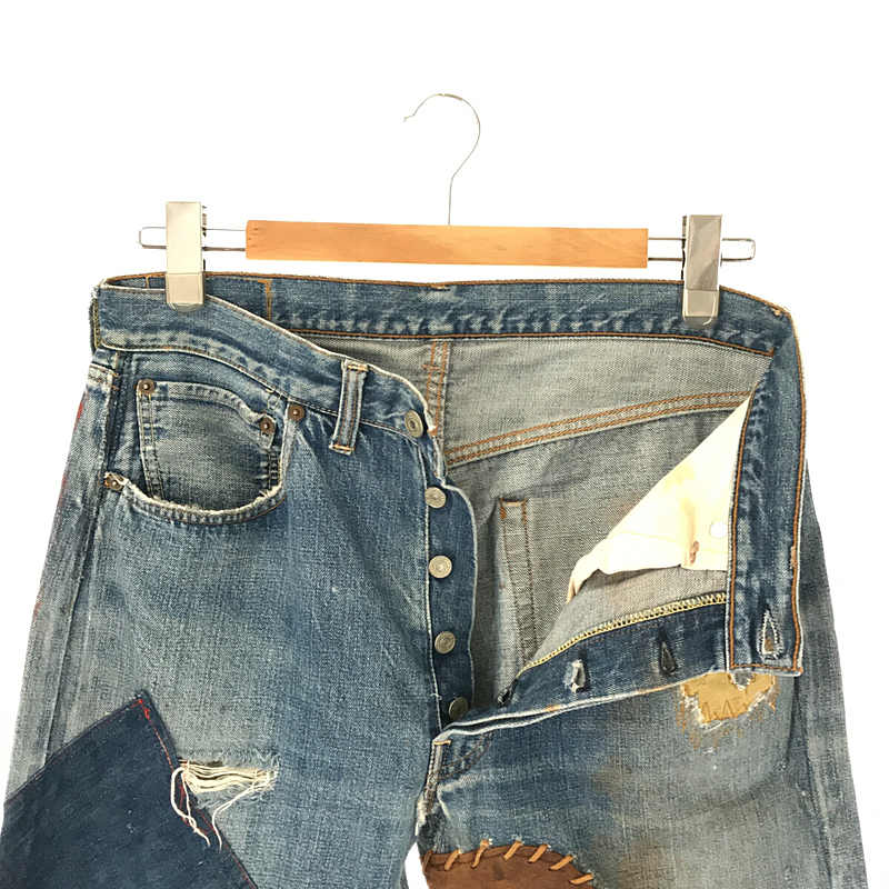 LEVI'S / リーバイス VINTAGE ヴィンテージ 501 60s Big E 66前期 平行ステッチ 刻印6 赤耳 足長R ハンドリメイク パッチワーク デニムパンツ