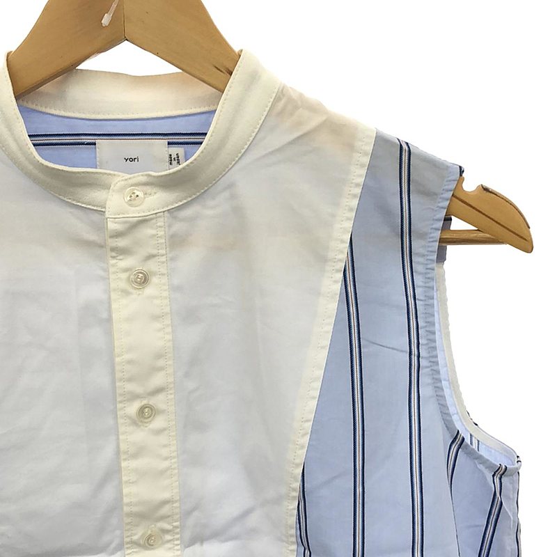 yori / ヨリ ストライプ バンドカラー ノースリーブ シャツワンピース