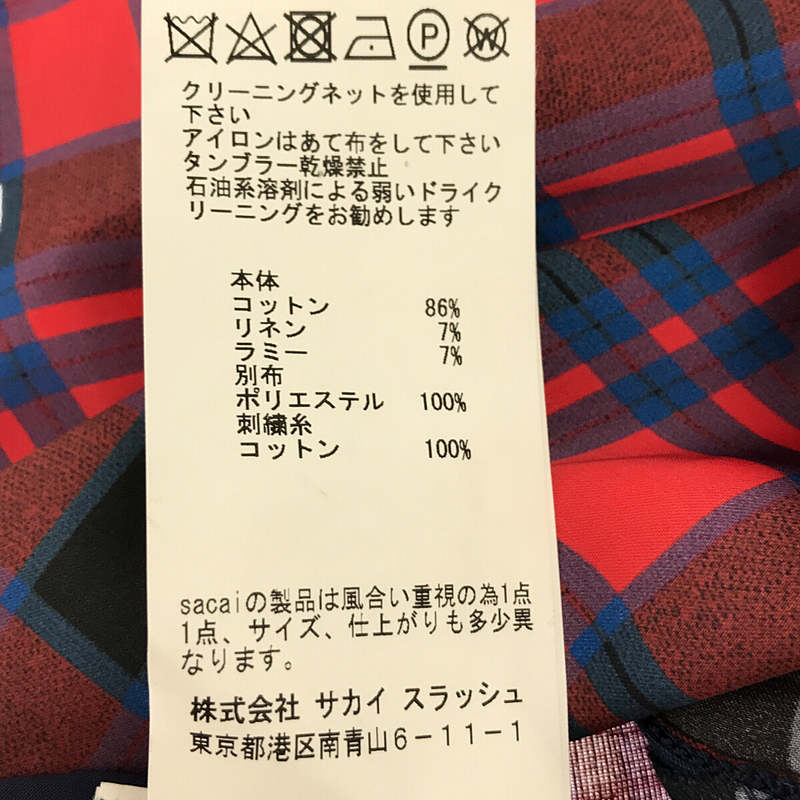 sacai / サカイ チェック 変形 切替 ロング シャツ ブラウス