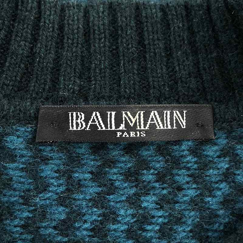 BALMAIN / バルマン メリノウール ゴールド 肩ボタン 総柄 ジャガードニット