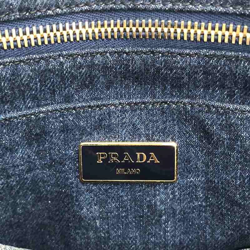 PRADA / プラダ カナパMM ロゴプリント デニム トートバッグ