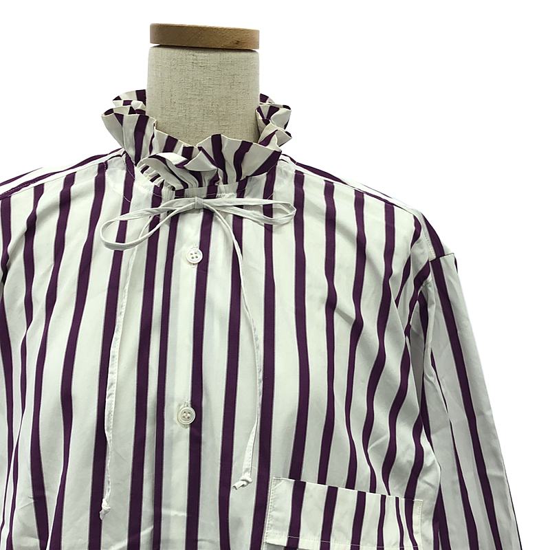 Plan C / プランシー フリルカラー ストライプ ブラウス