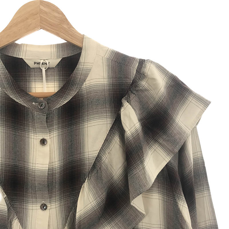 PHEENY / フィーニー Rayon ombre check frill shirt オンブレチェック フリルシャツ