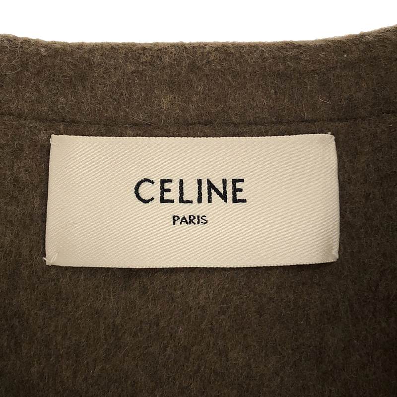 CELINE / セリーヌ cashmere 100% / カシミヤ レザー切替 ノーカラー サドラーコート