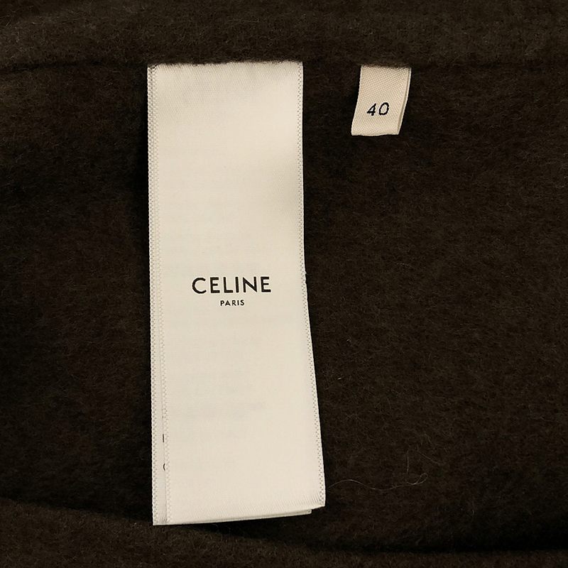 CELINE / セリーヌ cashmere 100% / カシミヤ レザー切替 ノーカラー サドラーコート