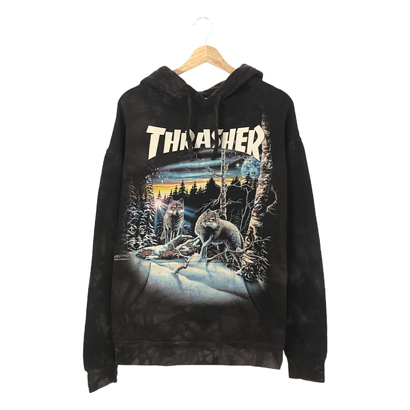 × THRASHER スラッシャーコラボ タイダイ染め ウルフプリント プルオーバーパーカー