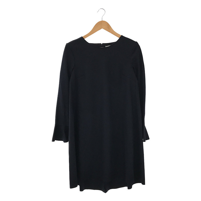 Women volume dress with ruffle sleeves Merino interlock ウール ボリュームワンピース