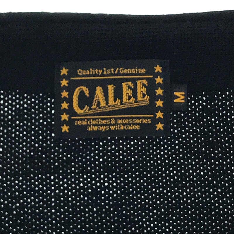 CALEE / キャリー 刺繡ロゴ レザーエルボーパッチ付き ウールニットカーディガン