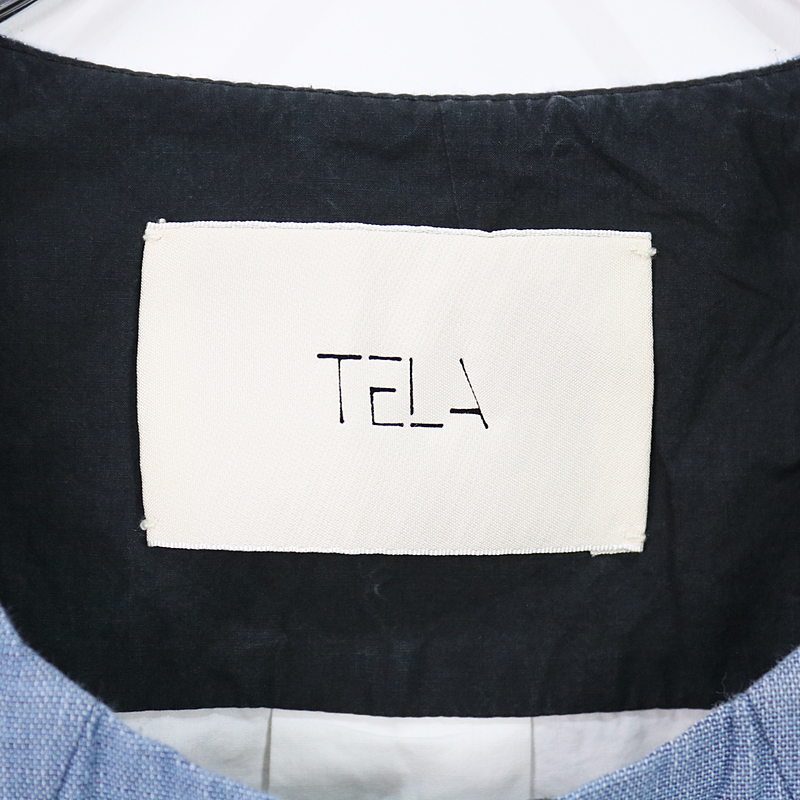 TELA / テラ コットンリネン切替ノーカラーシャツ