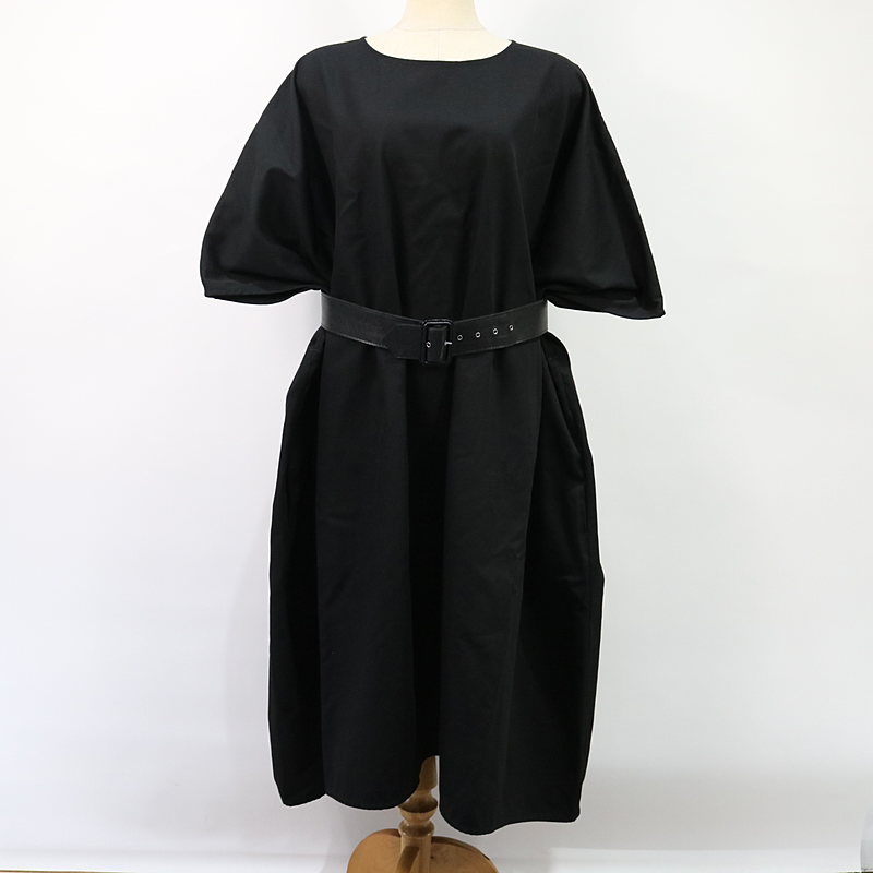 Belted gabardine dress コットン ビッグシルエット バックリボン ...