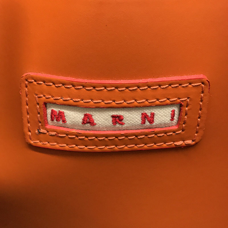 【美品】  MARNI / マルニ | 2way MUSEO SMALL ミュゼオ シャイニー＆スムースカーフスキン ショッピング ハンド バッグ ショルダー・巾着袋付き | ‐ | ネイビー/オレンジ | レディース