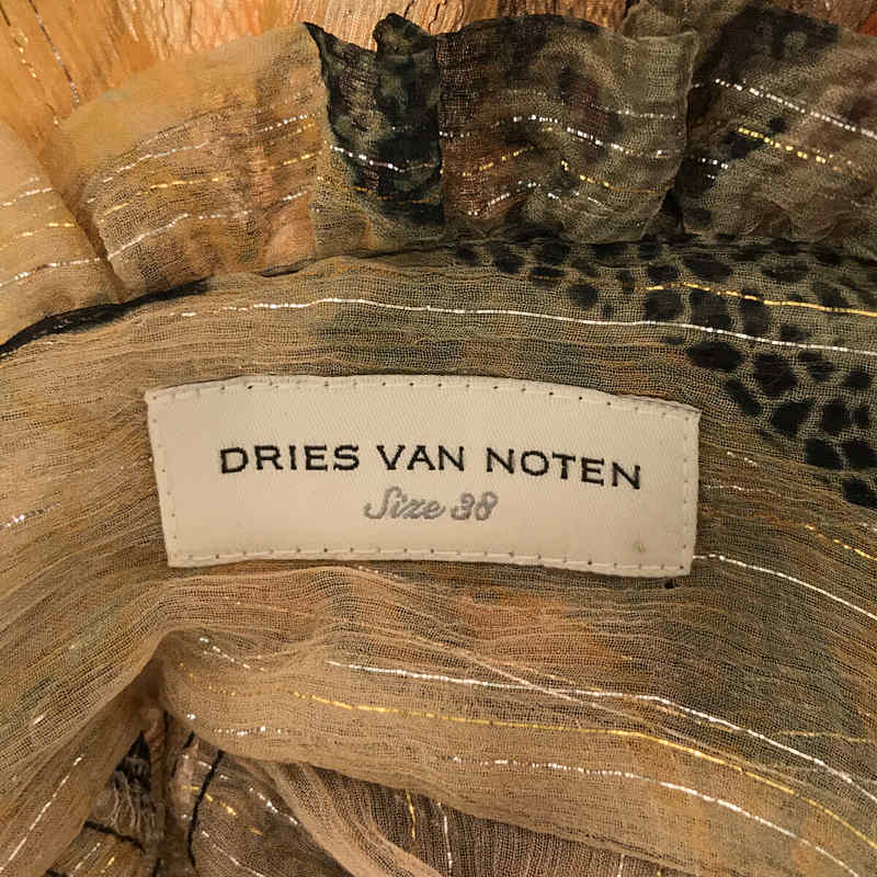 DRIES VAN NOTEN / ドリスヴァンノッテン シルク フラワー ラメ ミックス シースルー ハイネック ギャザースリーブ ロング ワンピース