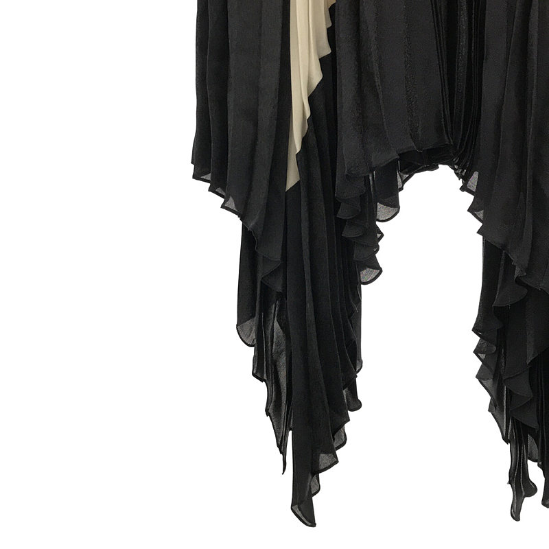 【新品】  CELINE / セリーヌ | フィービー期 フランス製 シルク 100％ バイカラー ギャザー プリーツ 変形 ボリューム スカート | 36 | ホワイト/ブラック | レディース