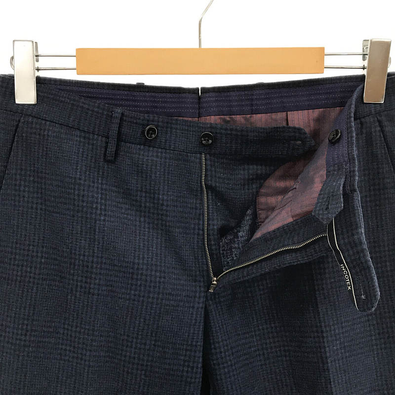 INCOTEX / インコテックス SLIM FIT レザータッセルチェックスラックスパンツ