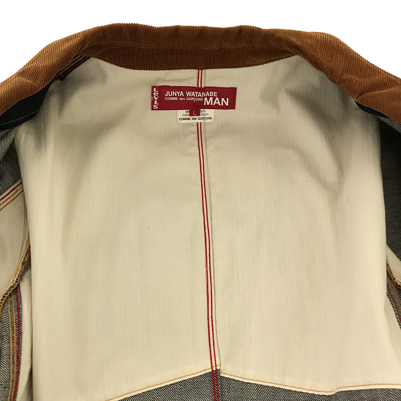 JUNYAWATANABE COMMEdesGARCONS MAN / ジュンヤワタナベマン × Levis / リーバイス 異素材 エルボーパッチ コーデュロイ レザー 切替 デニム カバーオール ジャケット