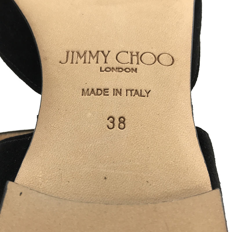 JIMMY CHOO / ジミーチュウ GIN FLAT SUE  / スエードレザー ビジュー装飾 スクエアトゥ ストラップ フラットシューズ