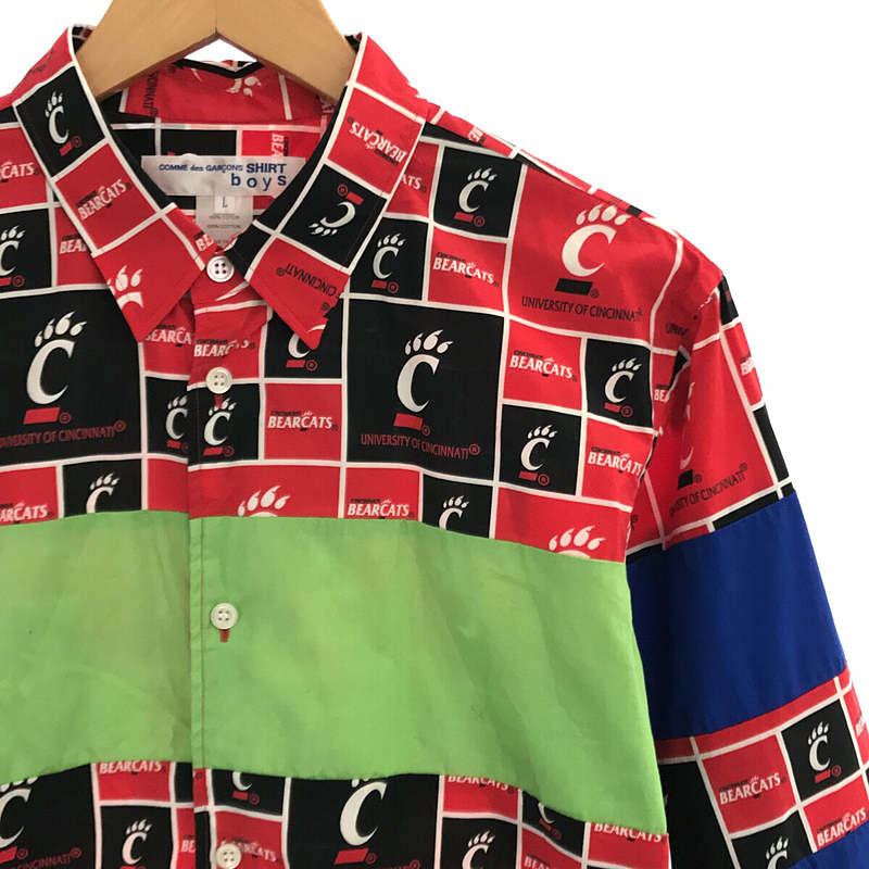 COMME des GARCONS SHIRT BOY / コムデギャルソンシャツボーイ CINCINNATI BEARCATS クレイジー パターン プリント パネル 切替 シャツ