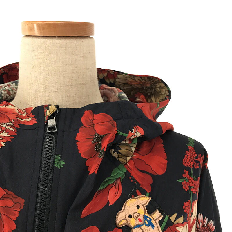 GUCCI / グッチ 2018年製 / 528184  刺繍 装飾 ロゴ  花柄 フラワー フルジップ ナイロン ジャケット フーディ