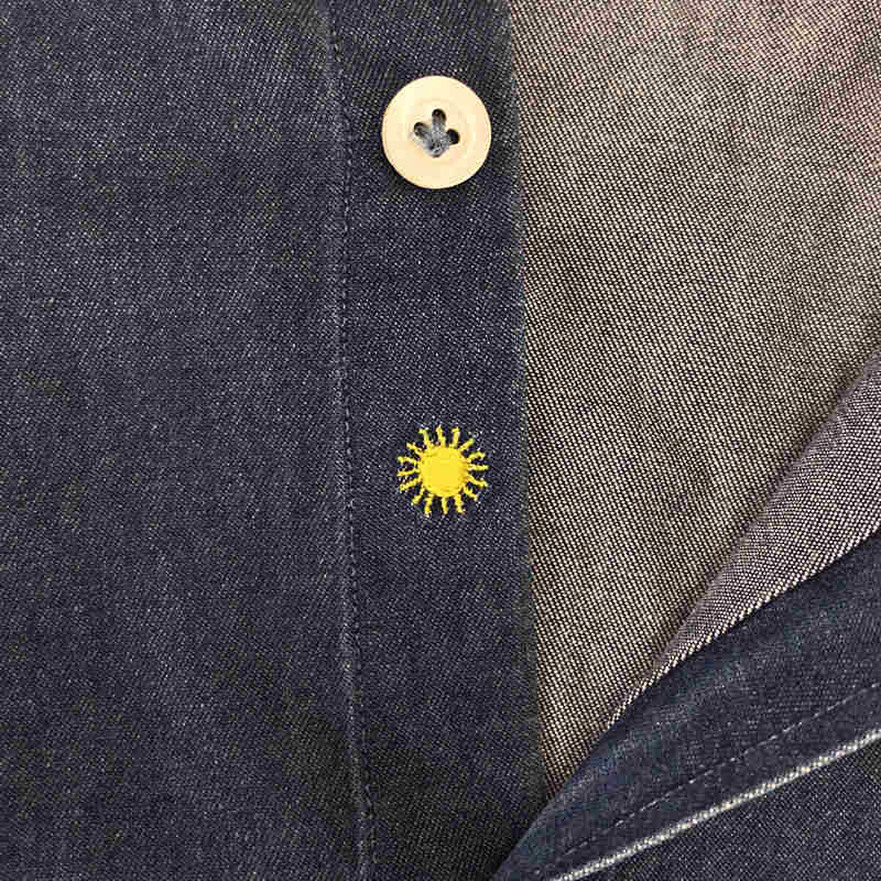 イタリア製 VINCI FIT コットン デニム 太陽 刺繍 カッタウェイ シャツ