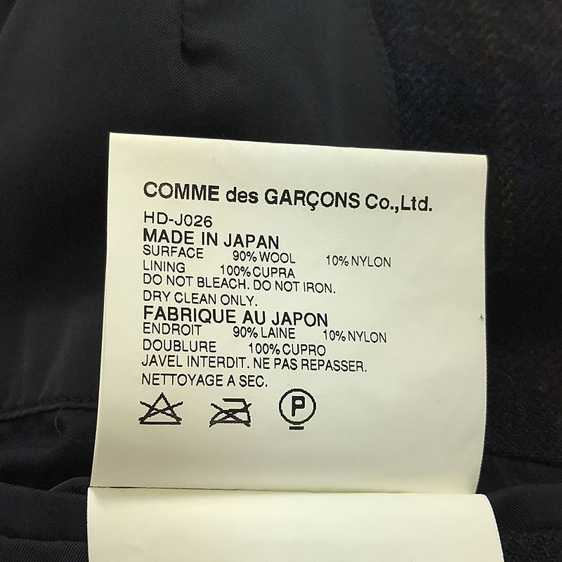 COMME des GARCONS HOMME / コムデギャルソンオム 製品洗い ウール チェック 3B テーラードジャケット