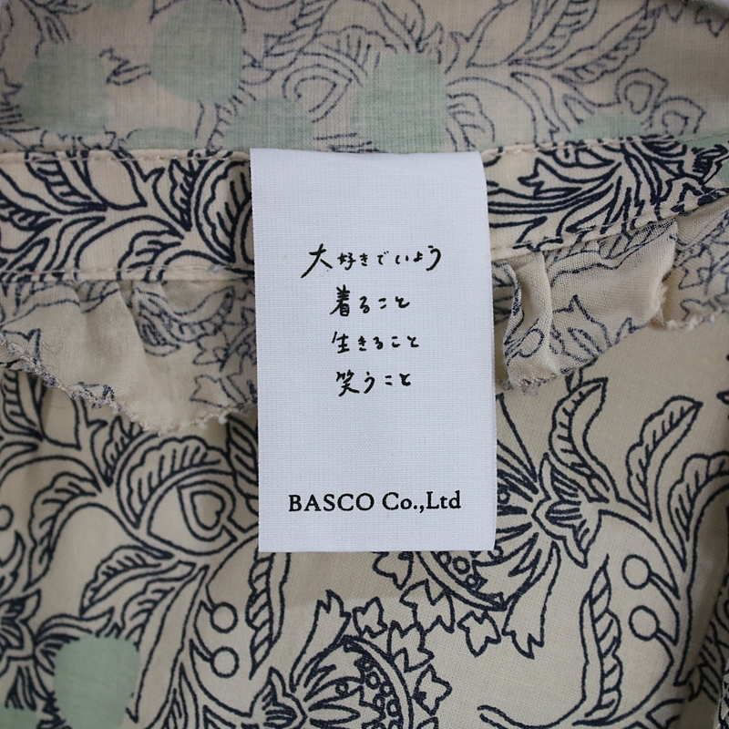 BASCO / バスコ 総柄フリルネックピンタックロングシャツ