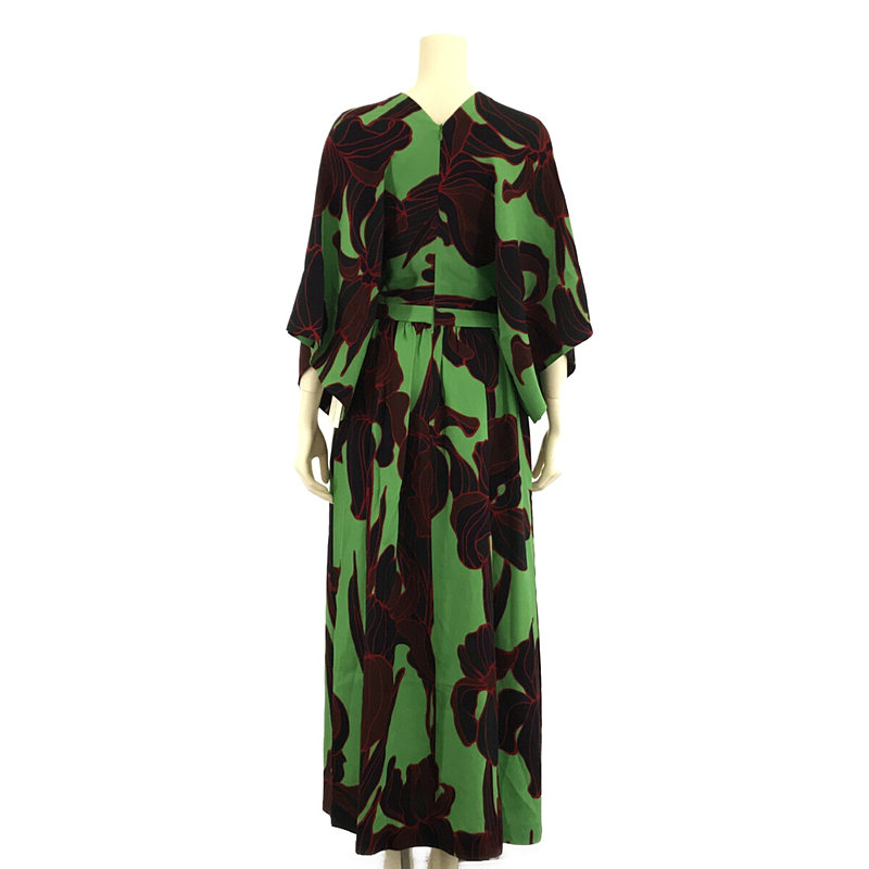 Viscose ビスコース 100% 総柄 アイリス Vネック ロング ドレス ワンピースDRIES VAN NOTEN / ドリスヴァンノッテン
