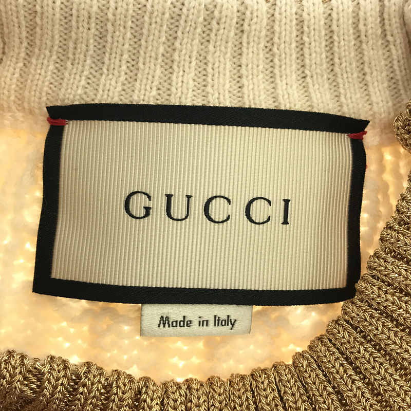 GUCCI / グッチ 434363 イタリア製 GGロゴ パールボタン ボーダー ケーブル プルオーバー ニット セーター