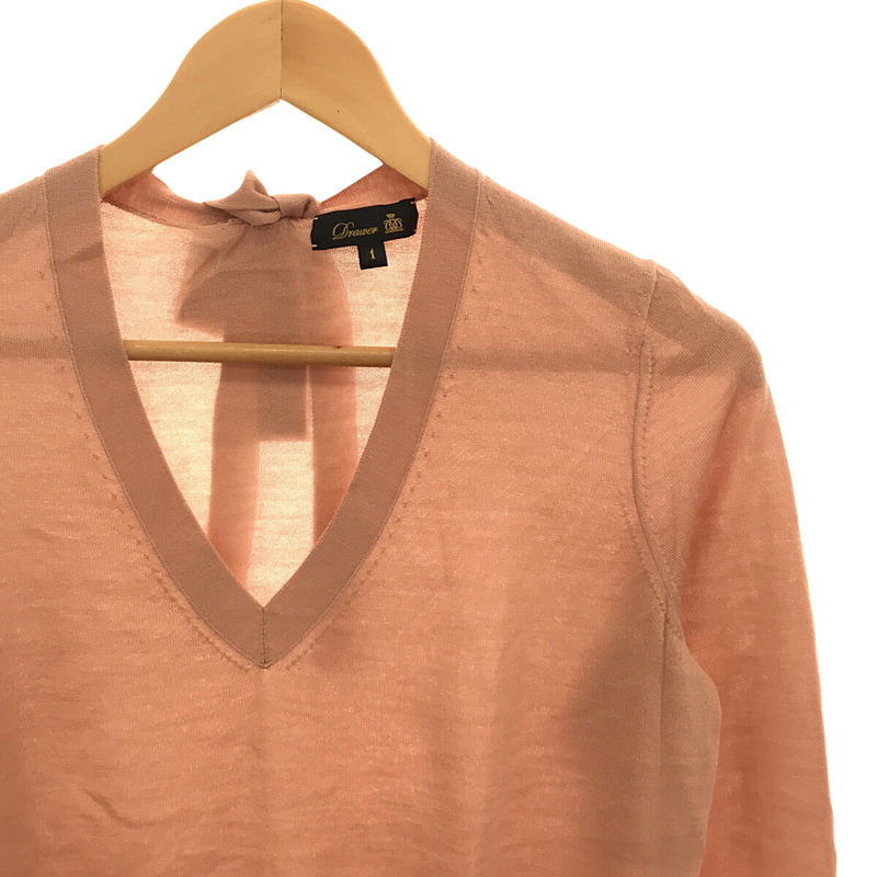 Drawer / ドゥロワー 18Gカシミヤシルクバックリボン Vネックニット