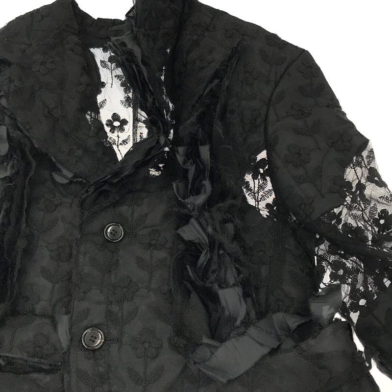 COMME des GARCONS / コムデギャルソン 総刺繍 断ち切り フリル装飾 チュール ドッキング 変形ジャケット