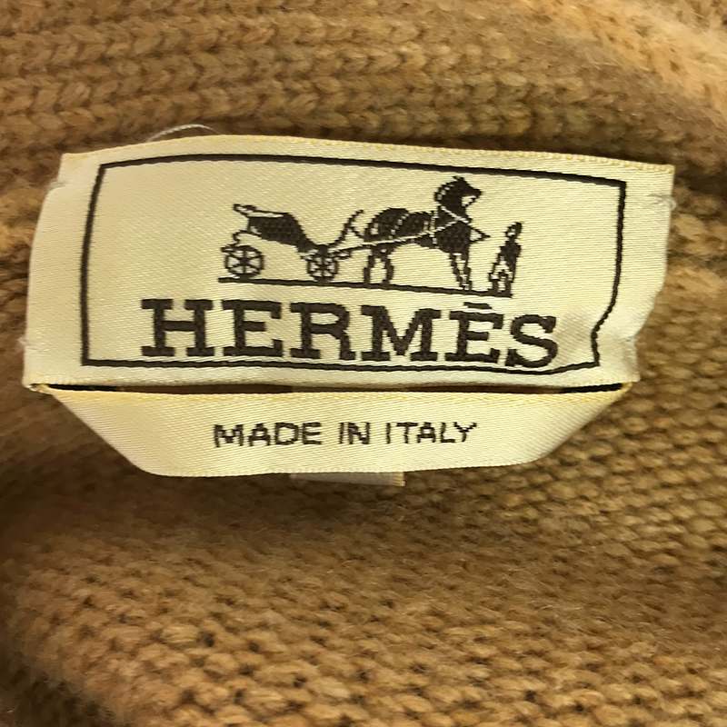 HERMES / エルメス カシミヤ100％ レザーパッチ ニットカーディガン