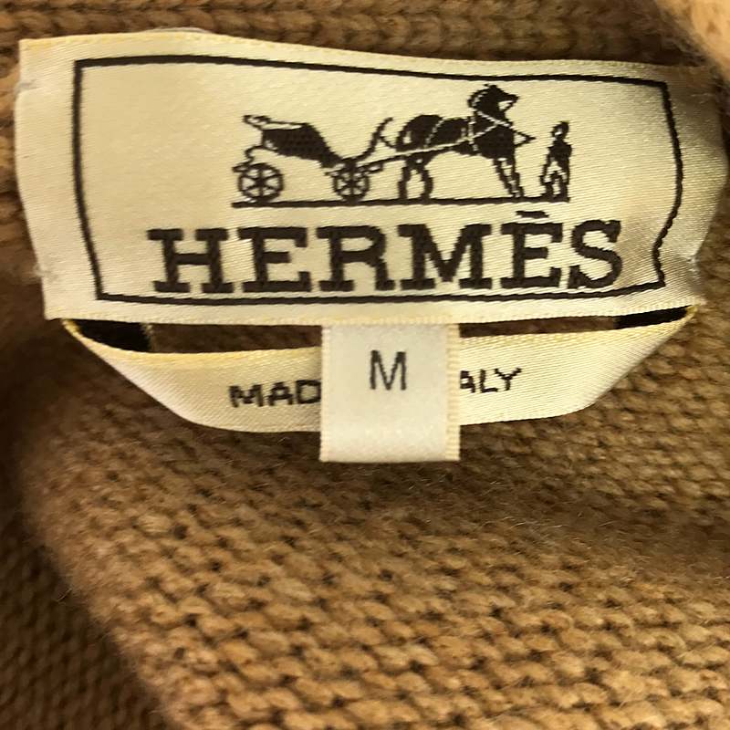 HERMES / エルメス カシミヤ100％ レザーパッチ ニットカーディガン