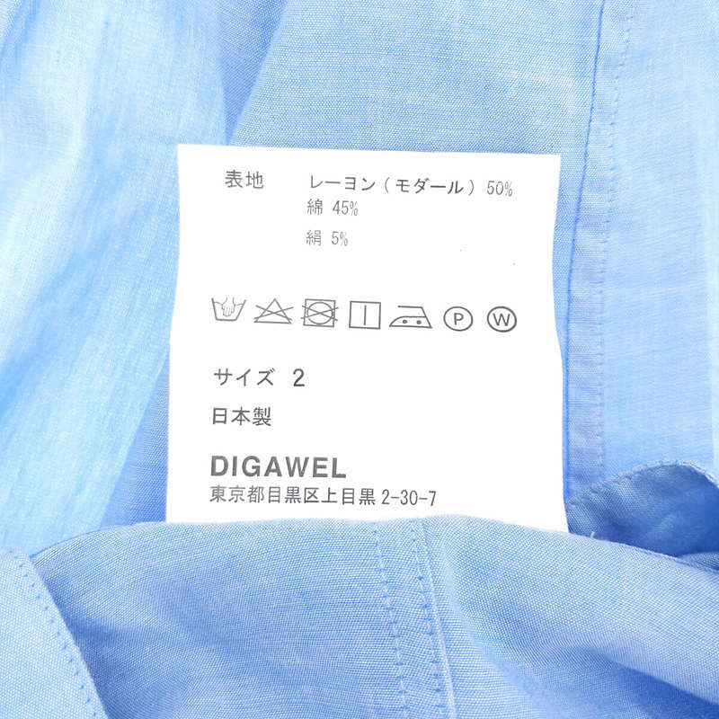 DIGAWEL / ディガウェル レーヨン コットン シルク 裾コード スタンドカラーシャツ