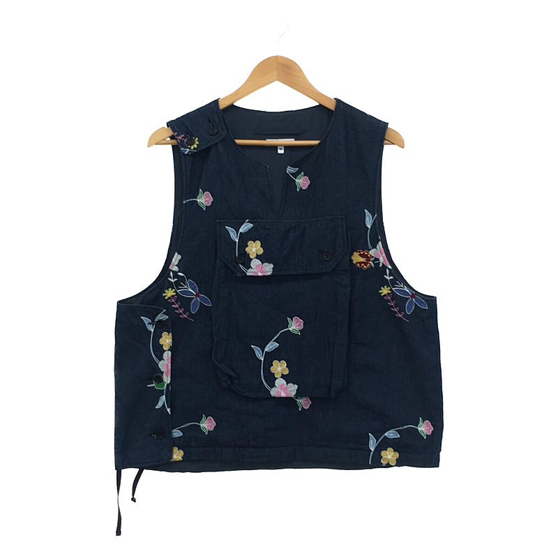 Cover Vest - Denim Floral Embroidery フローラル 花柄 刺繡