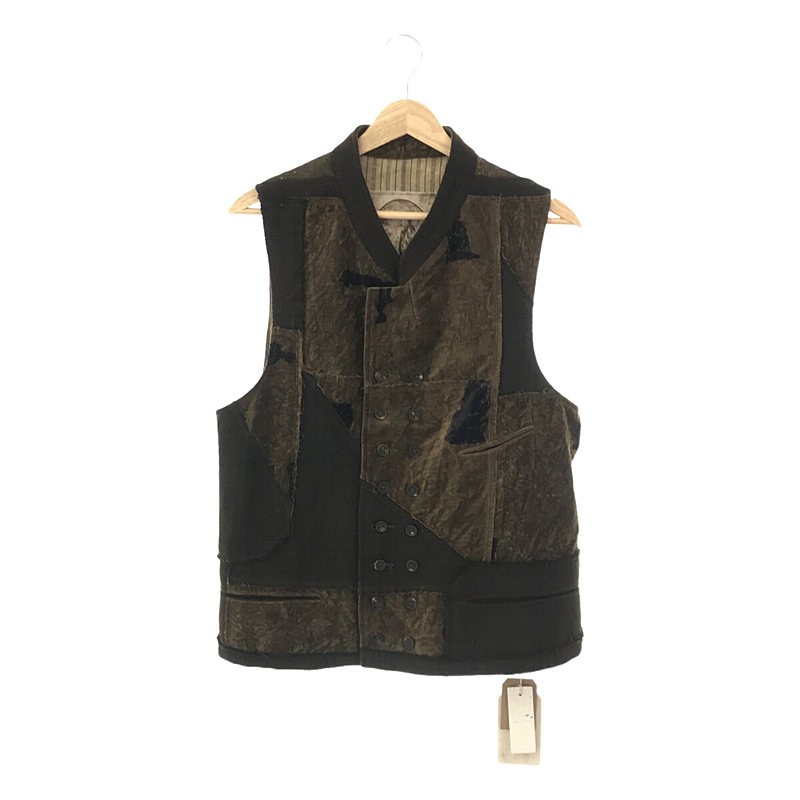 STAND COLLAR DOUBLE BREASTED PATCHWORKWAISTCOAT /  ツイード ダブルブレストベスト