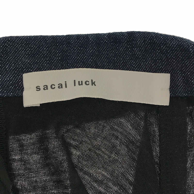 sacai luck / サカイラック 丸襟 デニム切替 バックリボン ビジュー装飾 ティアード ワンピース