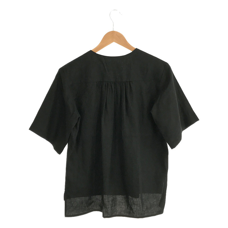 linen V neck shirt ノーカラー リネン 100％ Vネック シャツ ブラウスatelier naruse / アトリエナルセ