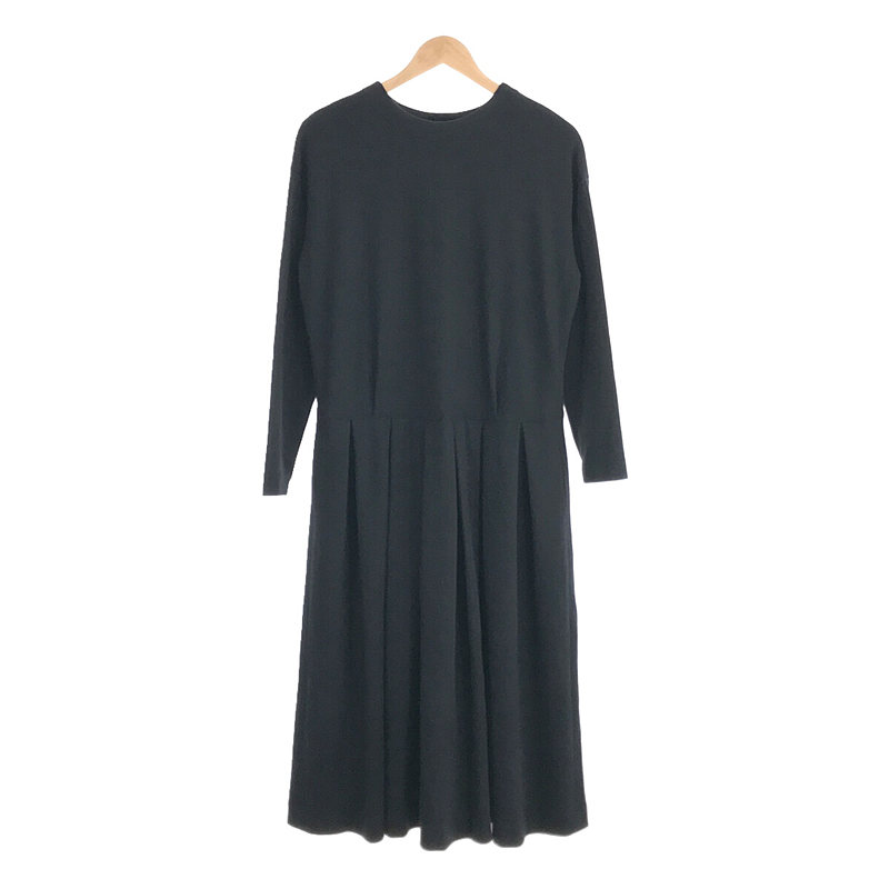 wool cotton jersey one-piece / twill charcoal ウールコットンTOP杢ジャージー ロング ワンピース